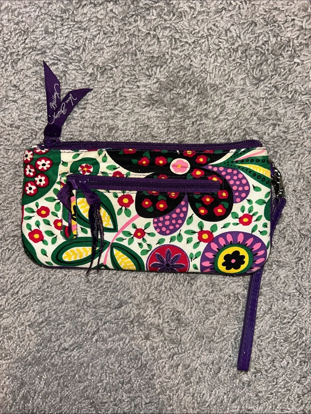 Vera Bradley Multicolor Floral Quilted Wristlet Wallet with Purple Trim